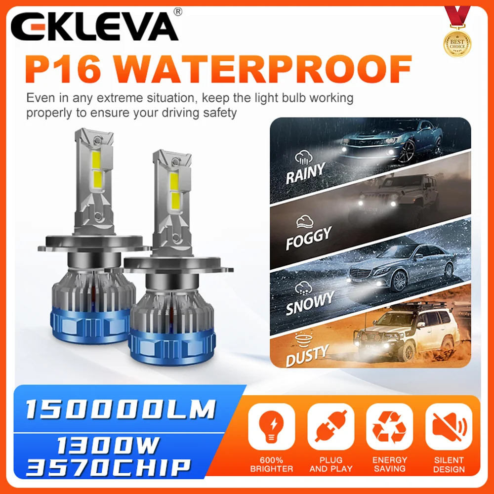 

EKLEVA LED Headlight Bulbs Canbus Error Free 1300W 150000LM 6000K H1 H4 H7 H11 9005 9006 Super Bright Auto Turbo Fog Light 32V