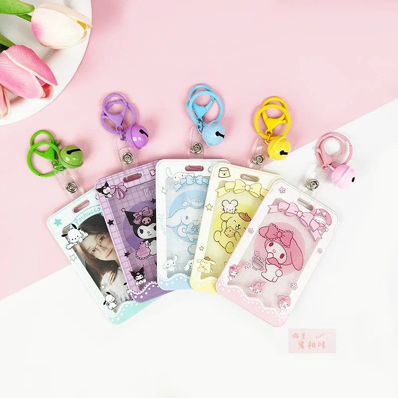 Cute Sanrio Kuromi Cinnamoroll Cartoon Keychain Pendant Bus Card Holder Lanyard Retractable Buckle Stationery Student Supplies