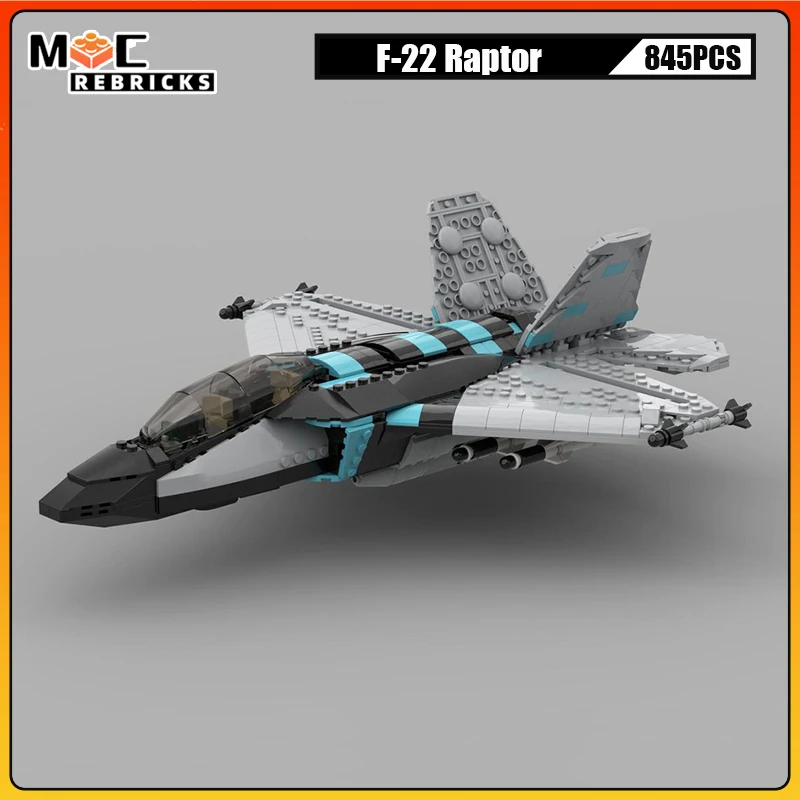 

MOC US Stealth Combat Aircraft F-22 Raptor Military Jet Fighter Army Tactial Weapon Building Blocks Sets Boy Toys Bricks Gifts