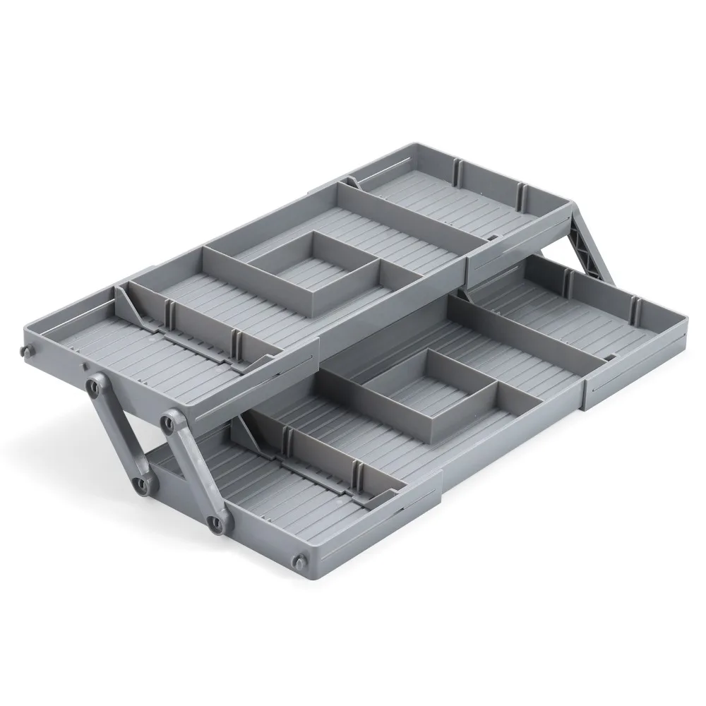 2/3 Tier Drawer Organizer Collapsible Expandable Desk Organizer Trays Multi Level Gray Desktop Storage Rack for Office Supplies