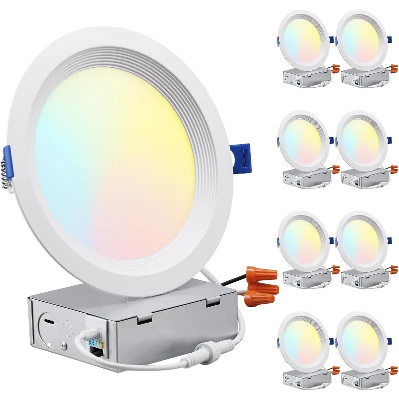 

8-Pack 5CCT 6 Inch Slim LED Recessed Lighting with Junction Box,CRI90 Dimmable Aluminum Ceiling Downlight