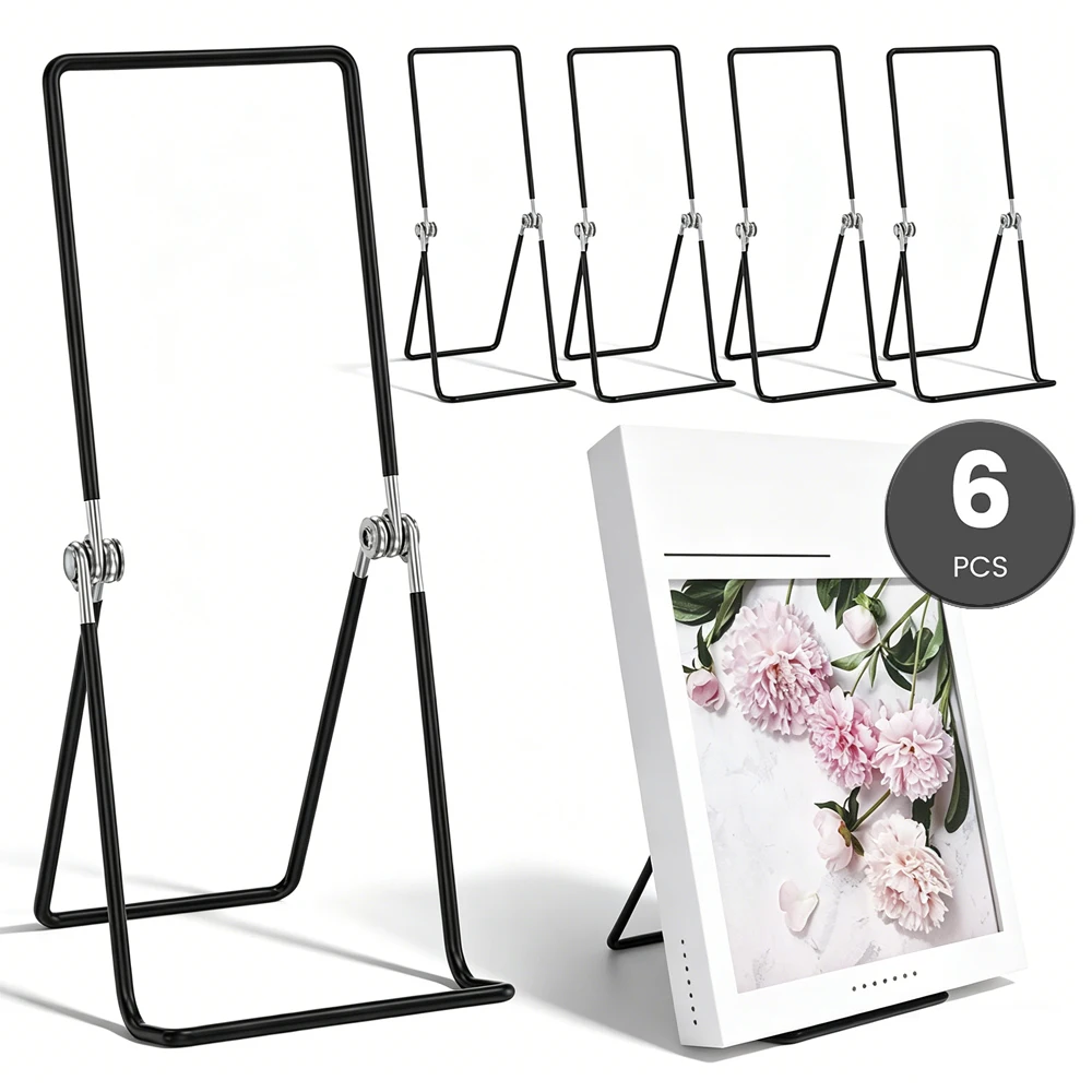 

6Pcs Metal Book Stand Adjustable Book Display Stand with Foldable Design Portable Desktop Organizer for Magazine Album Cookbook