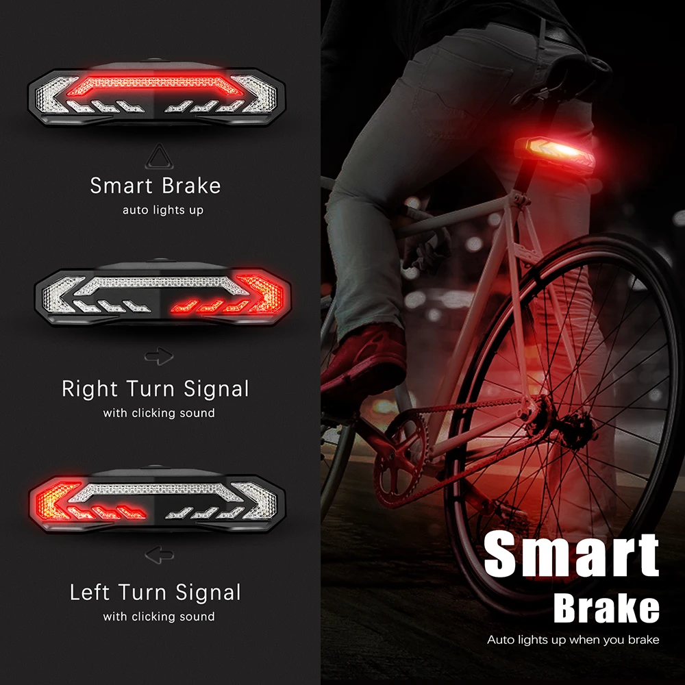 ELECTOP Smart Bicycle Alarm with Remote Waterproof Anti-Theft Bike Taillight with Turn Signals Brake Light Security Protection