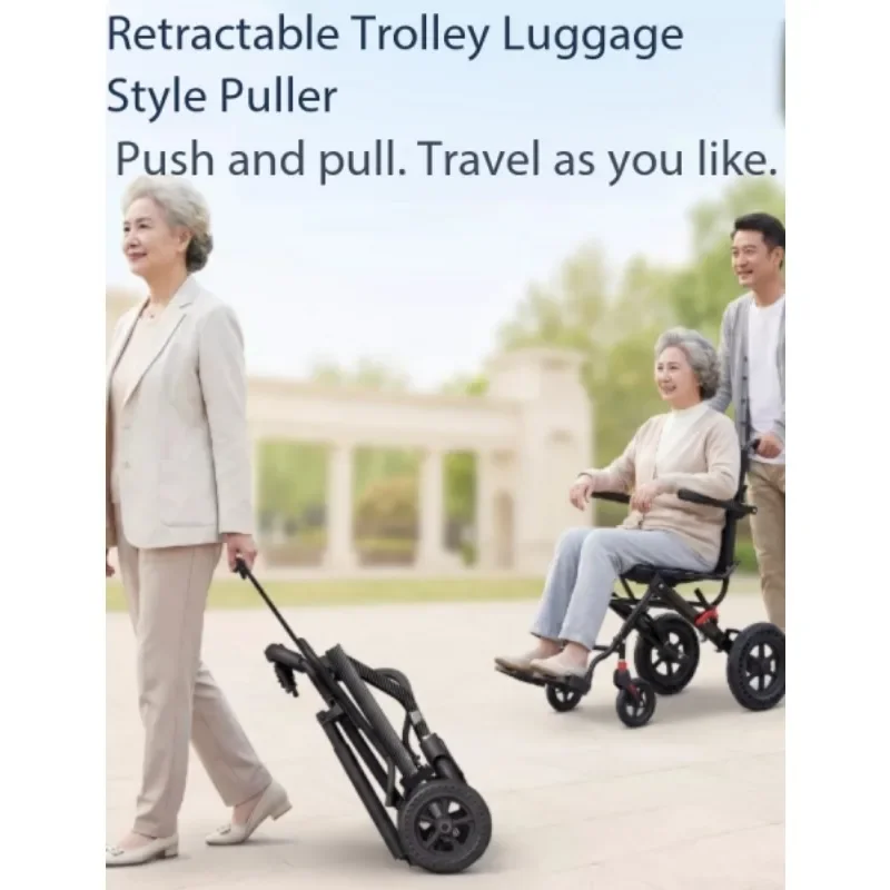 Folding Transport Wheelchair for Elderly Travel, Lightweight Portable Compact Push Chair for Outdoor and Indoor Moving