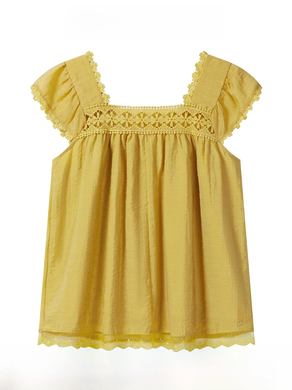 

Sweet Sle Lace Hollow out Heavy Embroidery Square Collar ort Sve irt for Young Women Summer New Arrival Casual Loose...