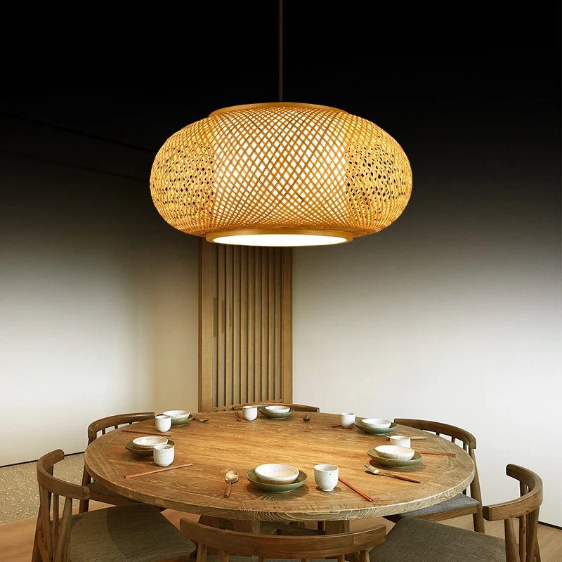 New Chinese Tea Room Chandelier, Zen Southeast Asian Restaurant, Bedroom Light, Japanese Bamboo Craft, Bamboo Woven Lantern, Chi