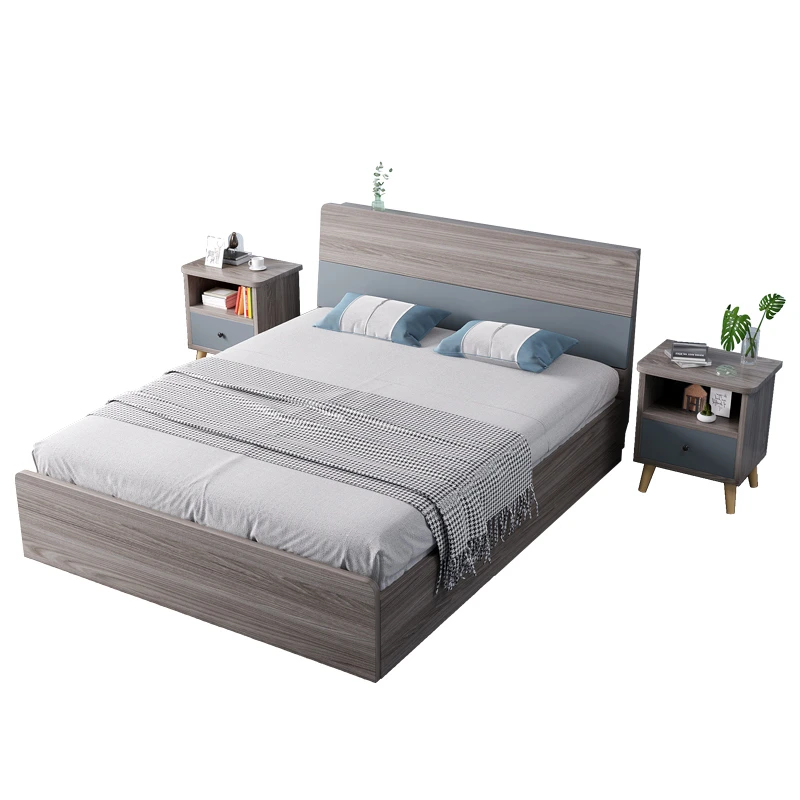 Nordic Wooden Plank Bed Italian Luxury Double Bed Simple Hotel Economy Short Bedpromote sales