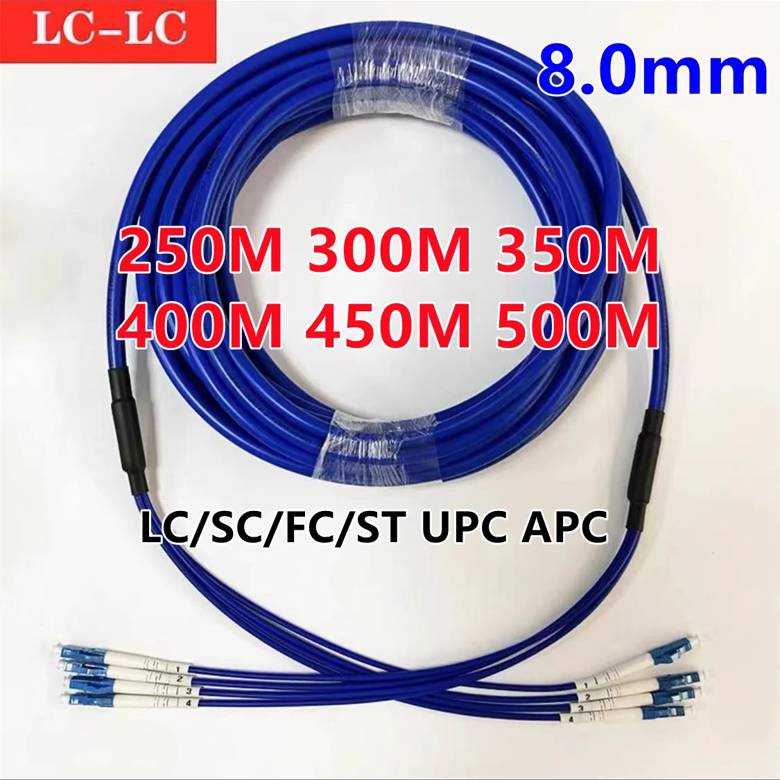 fiber patchcord armored 8.0mm 4 cores 250m300m350m400m500m 4C LC SC FC ST APC SM ratproof jumper optical fiber extender outdoor