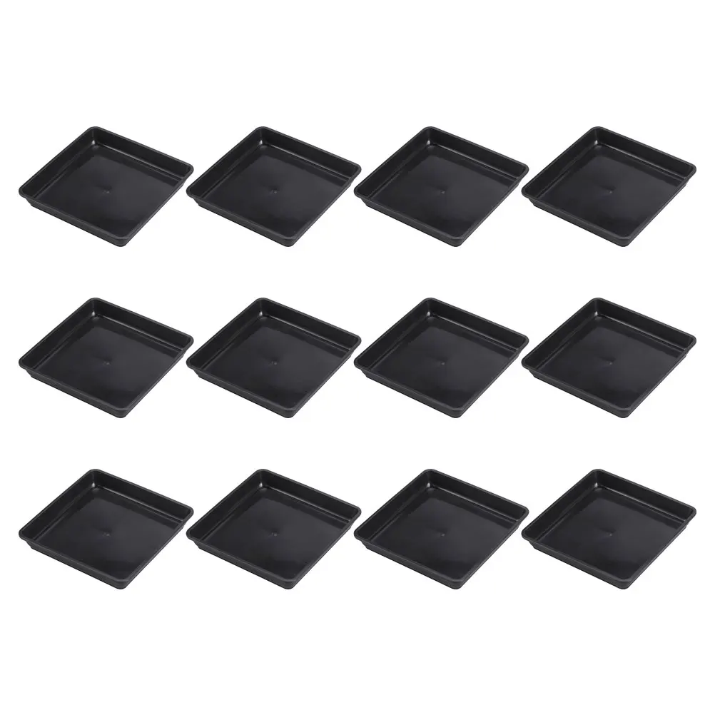 

12pcs Square Flower Pot Trays Black 120 Water Saucers Bottom Mats Plants Gardening Bonsai Plates Durable Storage