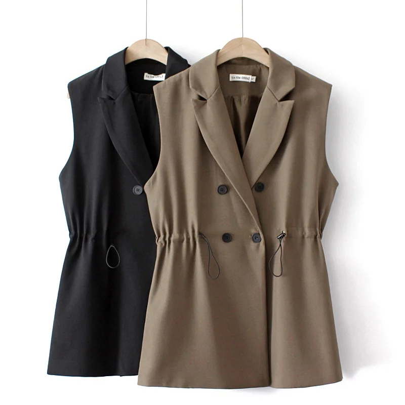 Women's Suit Vest Spring Autumn Medium Length Waist-Cinching Double Button Jacket Outerwear Large Size New Style Vest