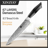XINZUO 8.5'' inches Bread Knife Damascus Steel Kitchen Serrated Knives Cheese Cake Cutlery Tool G10 + Mosaic Brass Rivet Handle