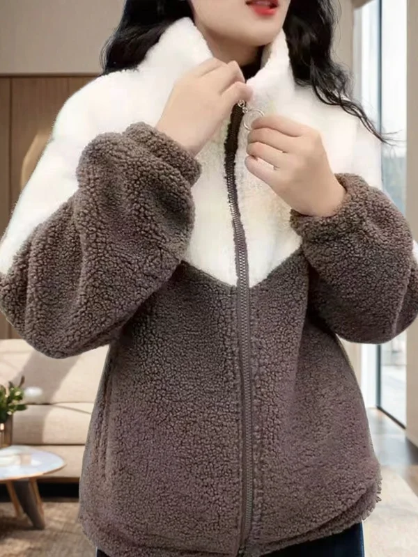 Lamb Velvet Jacket Women's Thickened Warmth Fleece Lined Cotton Coat Spring Autumn Winter New Style for Mom Middle Aged And E...