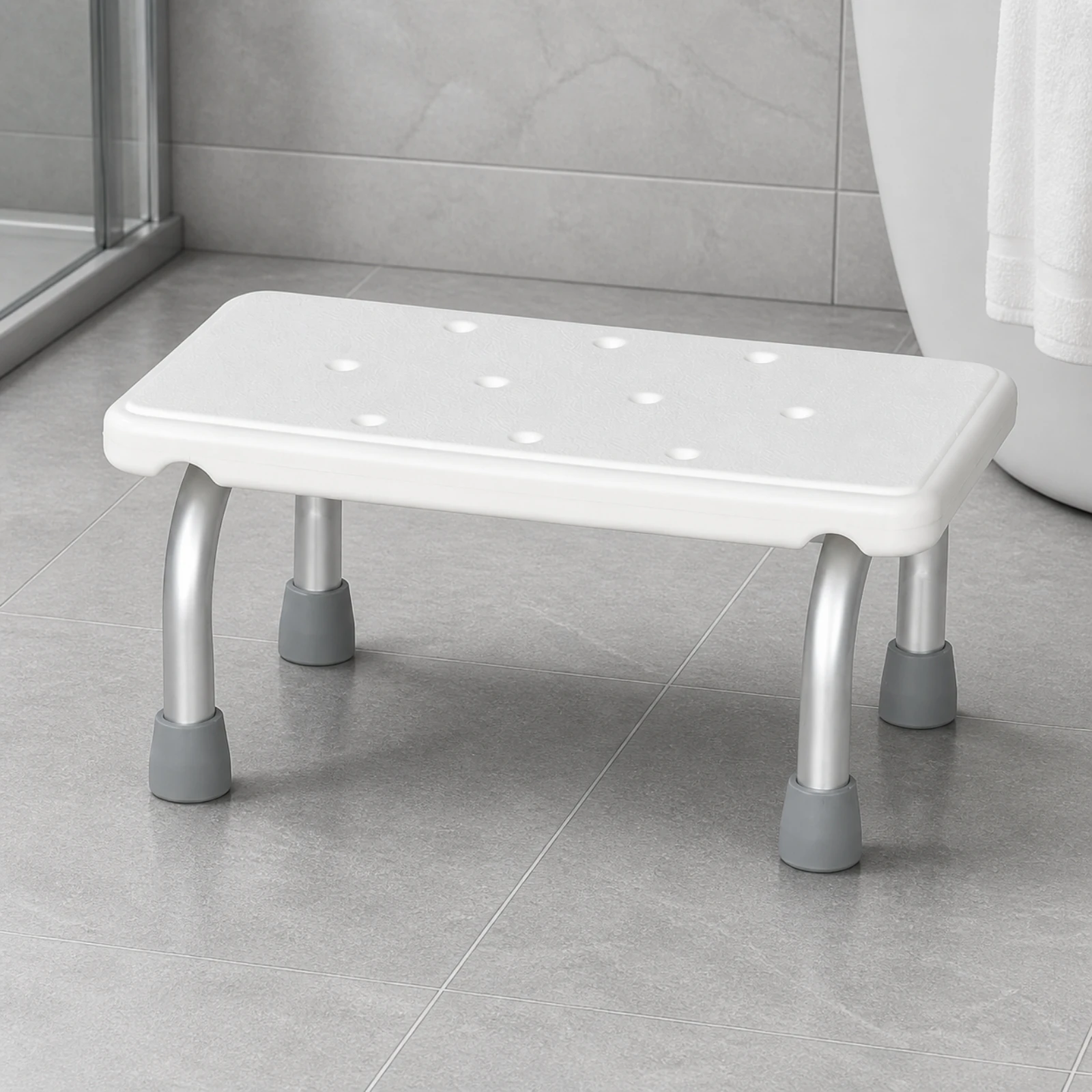 Shower Stool with Drainage Seat Stable Bathing Stool with Fixed-Height Legs Shower Bench with Non-Slip Feet Rustproof Footstool