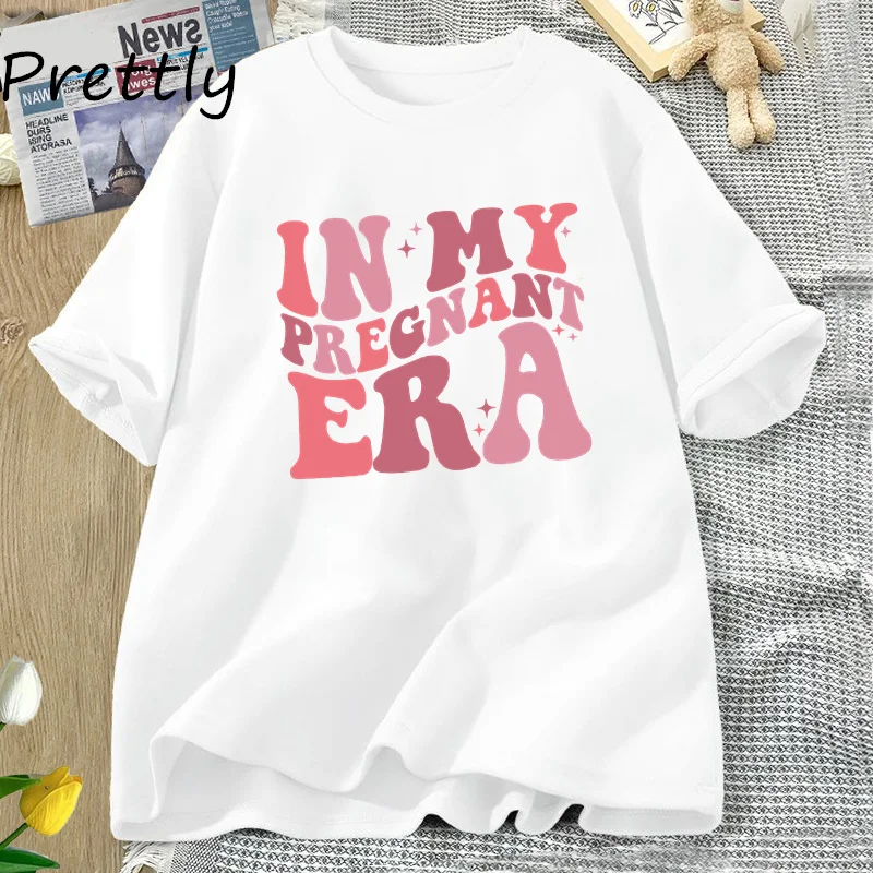 In My Pregnant Era T Shirt Women Female Pregnancy Reveal Announcement T-Shirt Comfortablesummer Tee Shirt Cotton Tshirt