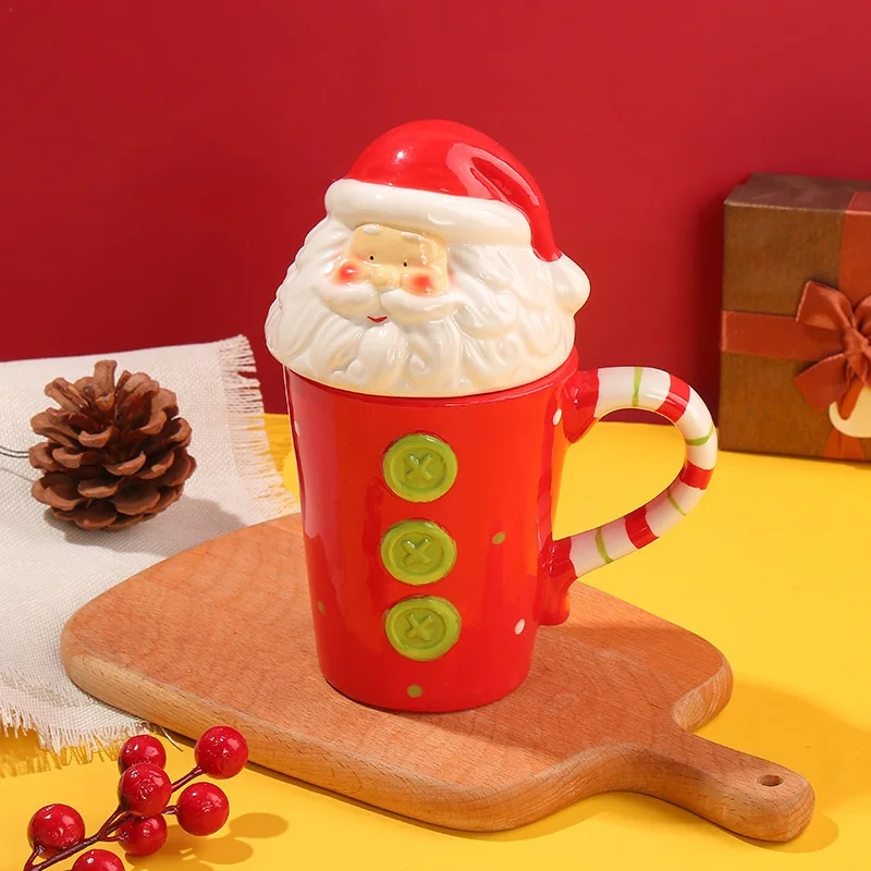 

Christmas Cartoon Mug Female Student Korean Version Cute Ceramic Christmas Water Cup with Lids Creative Milk Drinkware Wholesale