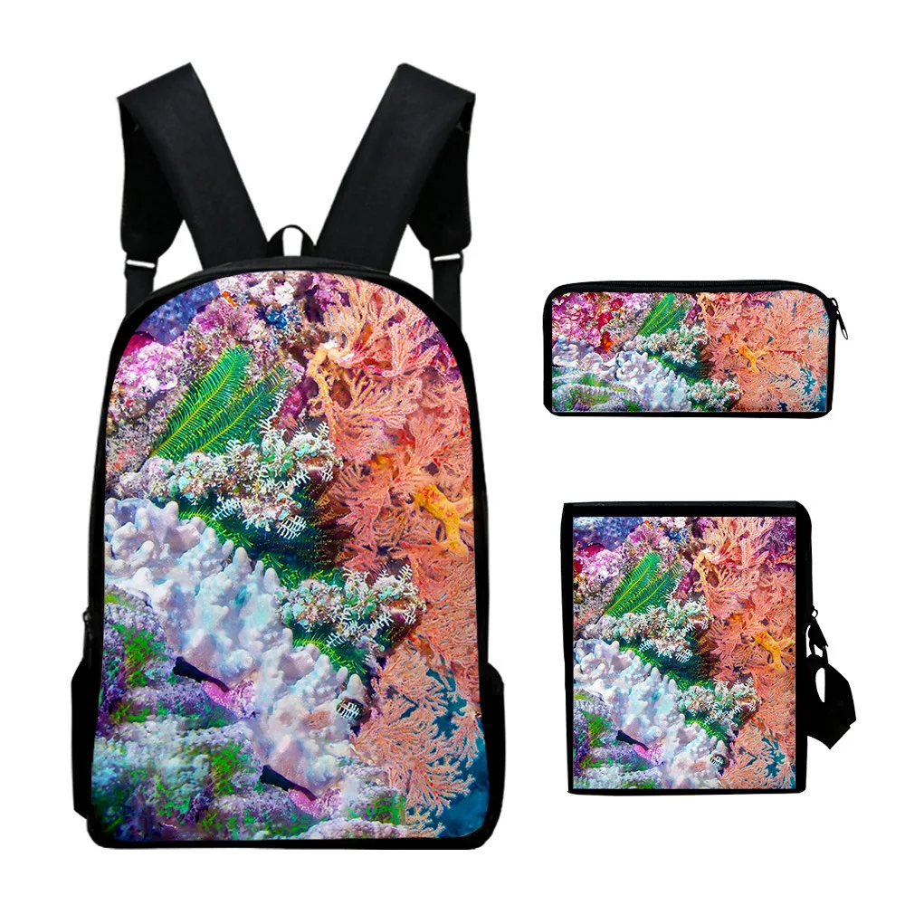 Classic Undersea Scenery Coral 3D Print 3pcs/Set pupil School Bags Laptop Daypack Backpack Inclined shoulder bag Pencil Case