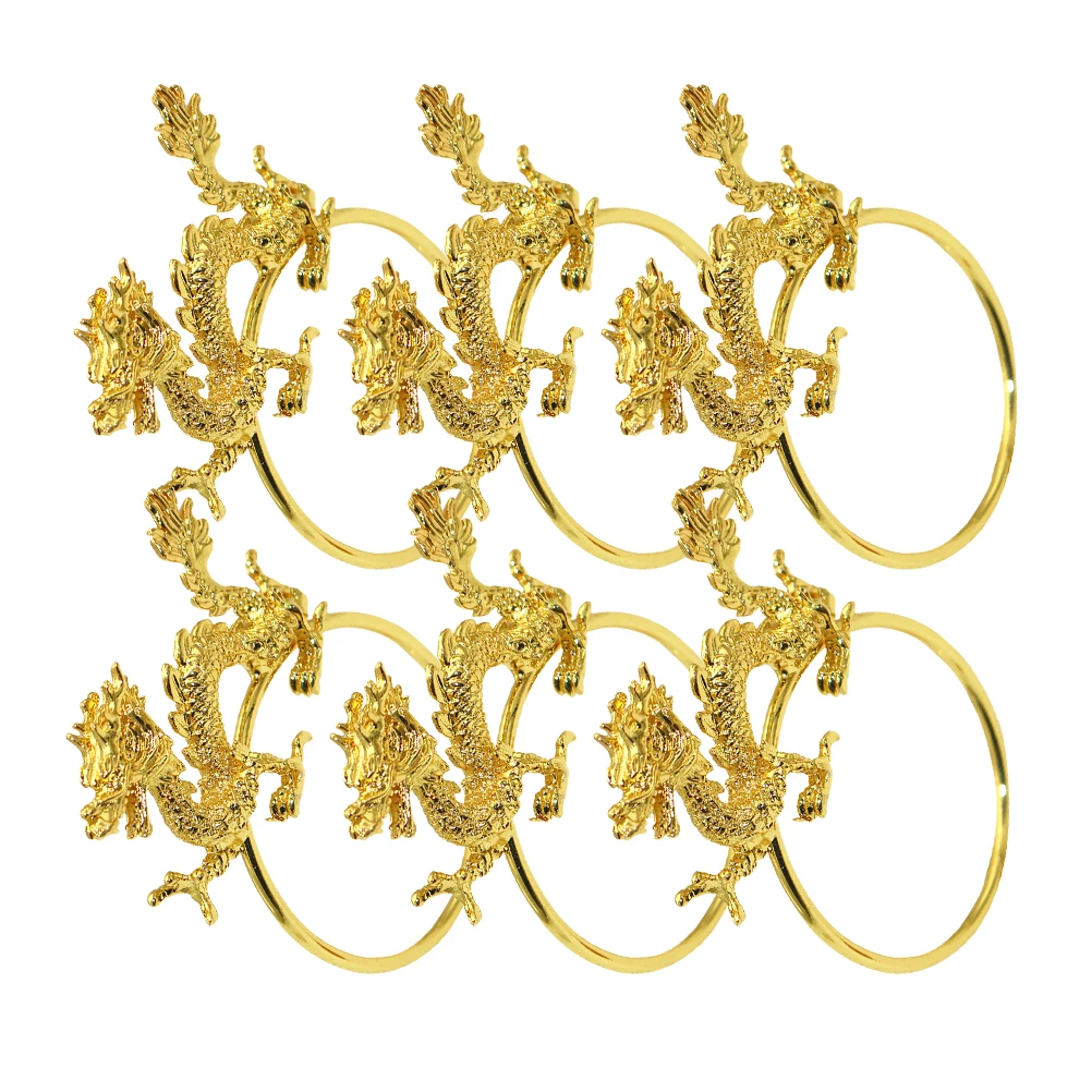 

6Pcs Chinese Dragon Napkin Rings Metal Decorative Napkin Holder for Dining Table Party Holiday Table Decor Serviette Ring