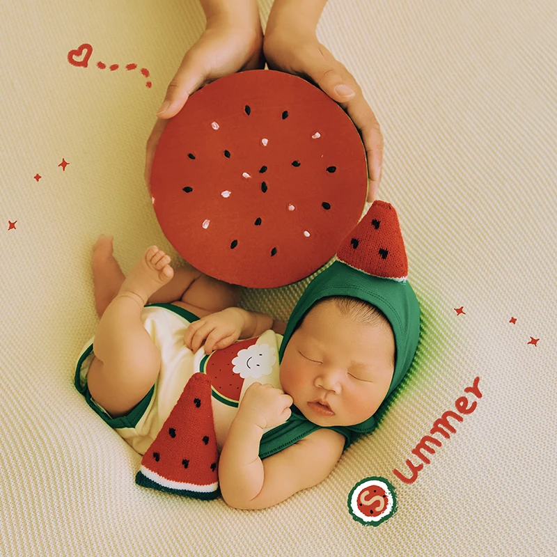 Cute Watermelon neonato abbigliamento cappello regolabile body Set Baby Photography Outfit Handmade knitting Watermelon Shoot puntelli