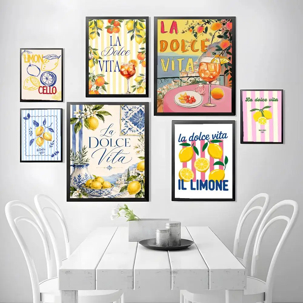 Art Minimalist La D-Dolce Vita Lemon Poster Stickers, suitable for game rooms, bedrooms, corridors, home wall art decor, gifts
