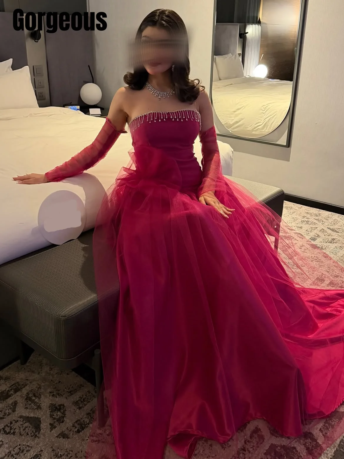 Hot Pink Shinny Prom Dresses 2026 Strapless A-line Sexy Evening Dress Vestidos De Fiesta Tulle Long Formal Gowns Customized