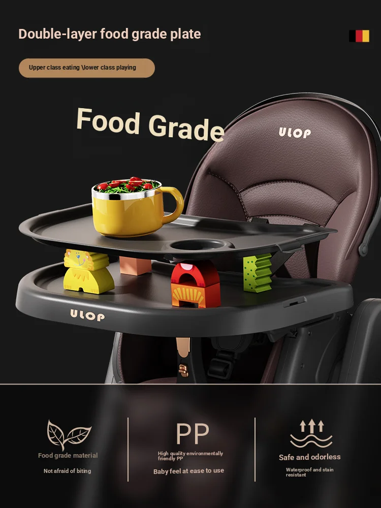 كرسي مرتفع للأطفال متعدد الوظائف قابل للتعديل وقابل للطي ومحمول لتغذية الرضع مع ارتفاع 8 سرعات