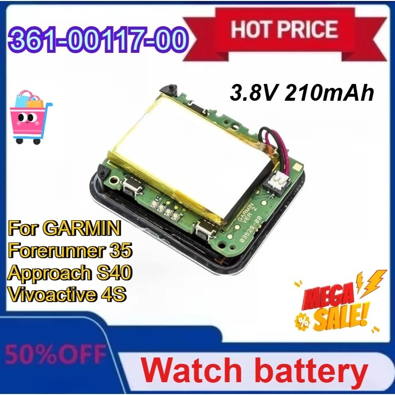 

New 210mAh 361-00117-00 (401920) For GARMIN Forerunner 35 Approach S40 Vivoactive 4S Smart Watch Batteries