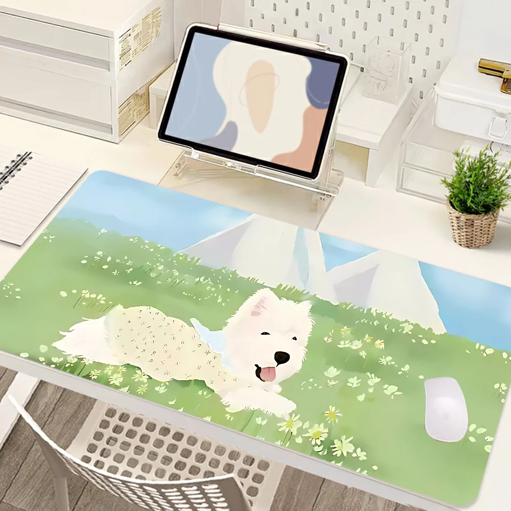 

Green Cartoon Little White Dog Mousepad New Arrivals Large Gaming Mousepad L XL XXL Gamer Mouse Pad Size For Keyboards Mat