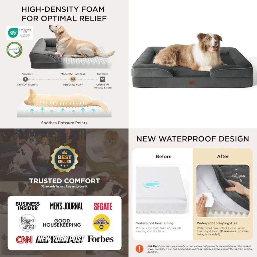 

L Plus Orthopedic Dog Bed for Large Dogs - Washable Dog Cat Bed Waterproof, L Plus Big Comfort Dogs Couch Sofa with Washable Re