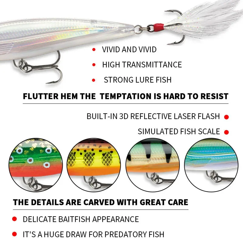 TEKNIK X-RAP XR-10 Schwimmender Minnow-Angelköder 80/100mm 7/13g Künstlicher Durchscheinender Körper Schwebender Wobbler-Köder für Barsch und Hecht – Detail 3