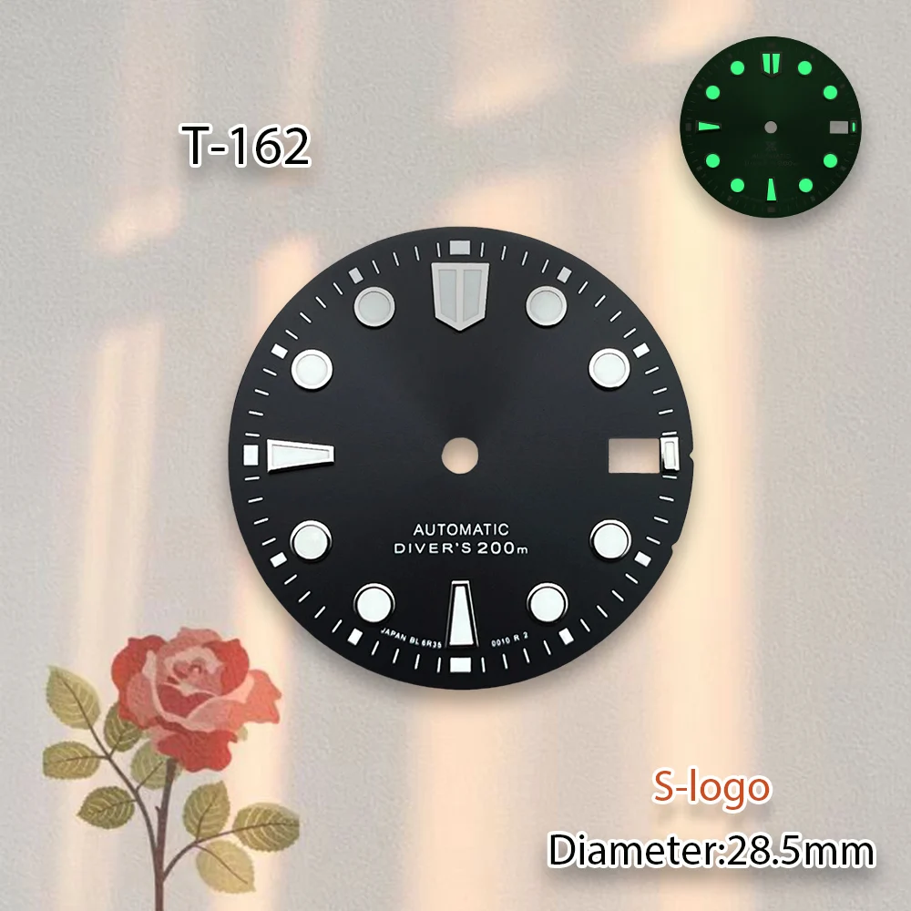 28.5mm NH35 Dial S Logo Sunray Dial Suitable For NH35/NH36/4R/7S  Movement Watch Modificat Accessories C3 Green Luminous