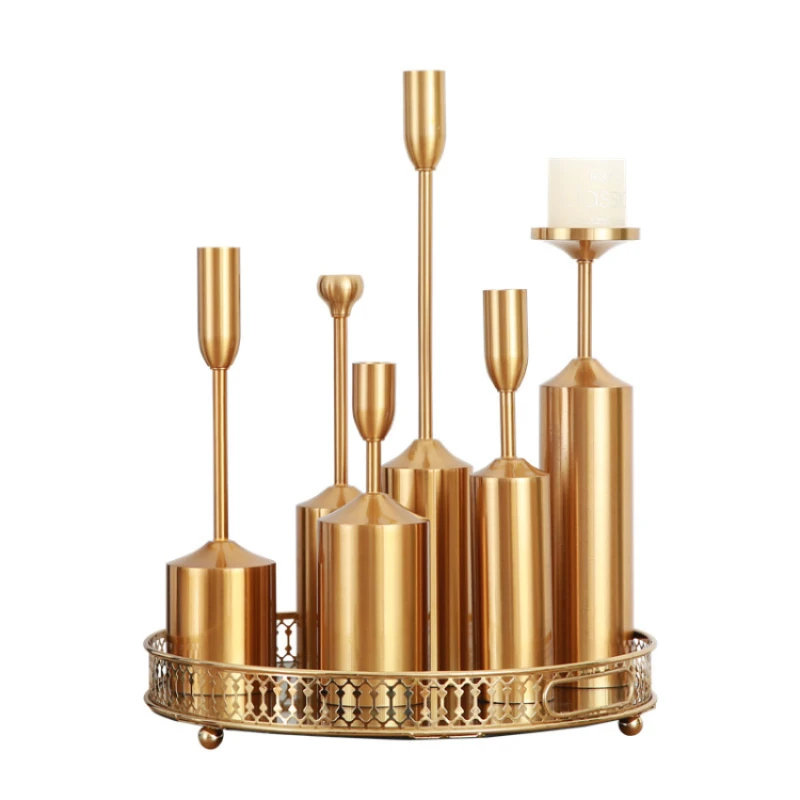 

Decoration Brass Taper Pillar Candlestick Holder 6pcs Set Gold Metal Candle Holders Weddings