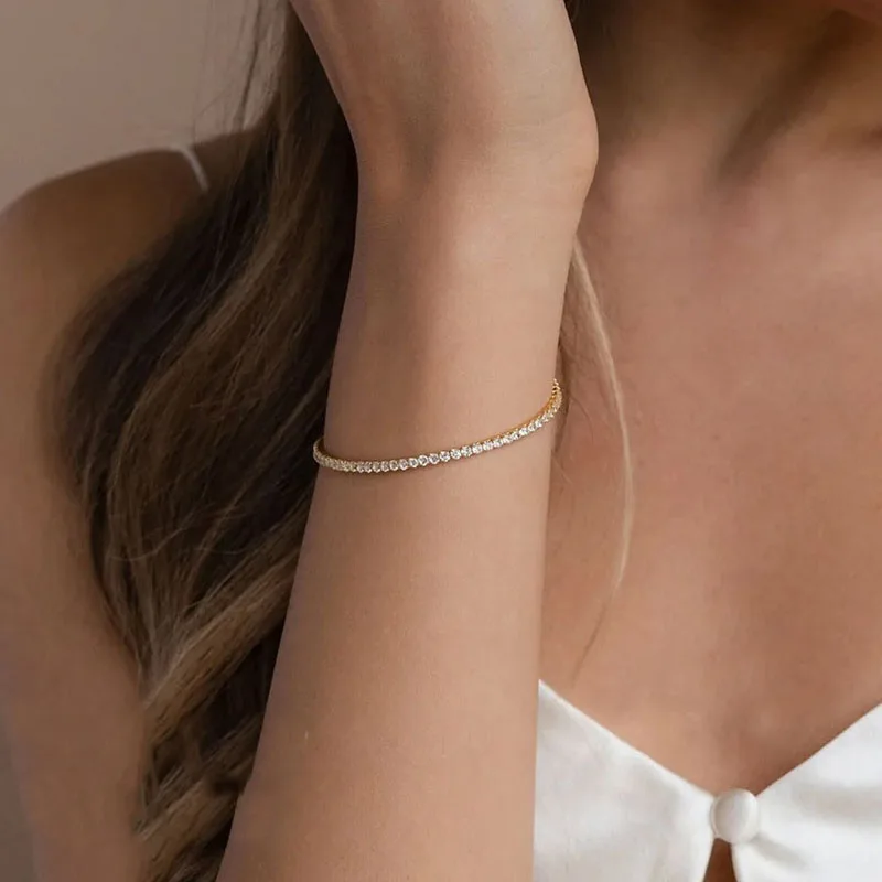 Heißer Sterling 925 Silber Volle AAA Zirkon Armband Edlen Schmuck 16 cm-19 cm 2-3mm glänzende CZ Zubehör Für Frauen Jahrestag Geschenk – Detail 10