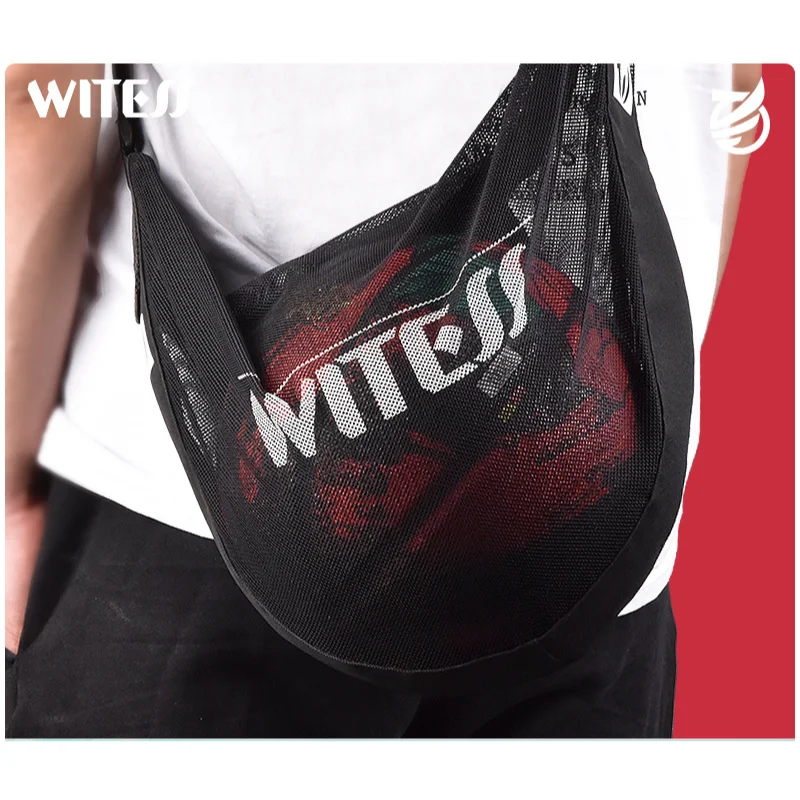 Mesh Single Shoulder Sports Ball Bag Crossbody Storage Pack For Basketball Soccer Volleyball Training