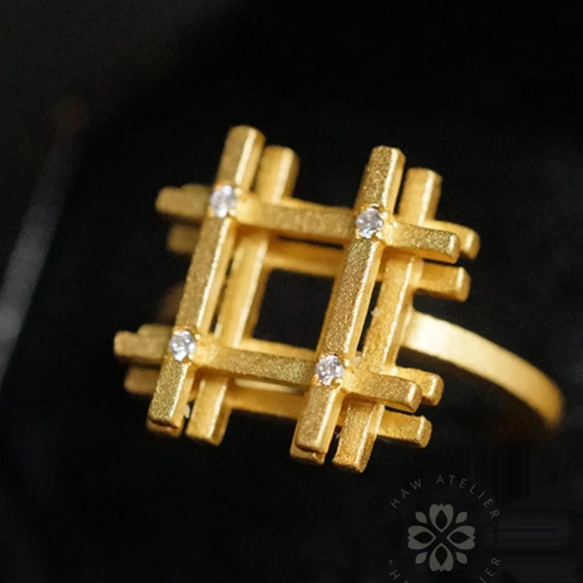 Unique Design Sense Gold Color Building Block Geometry Ring Women's French Style High-end Banquet Jewelry Ring Accessories Gifts