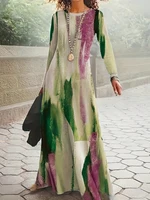 Vestidos elegantes con estampado de grafiti para mujer, vestidos informales de manga larga Y2K con temperamento, moda femenina, ropa con cuello redondo, novedad de 2025