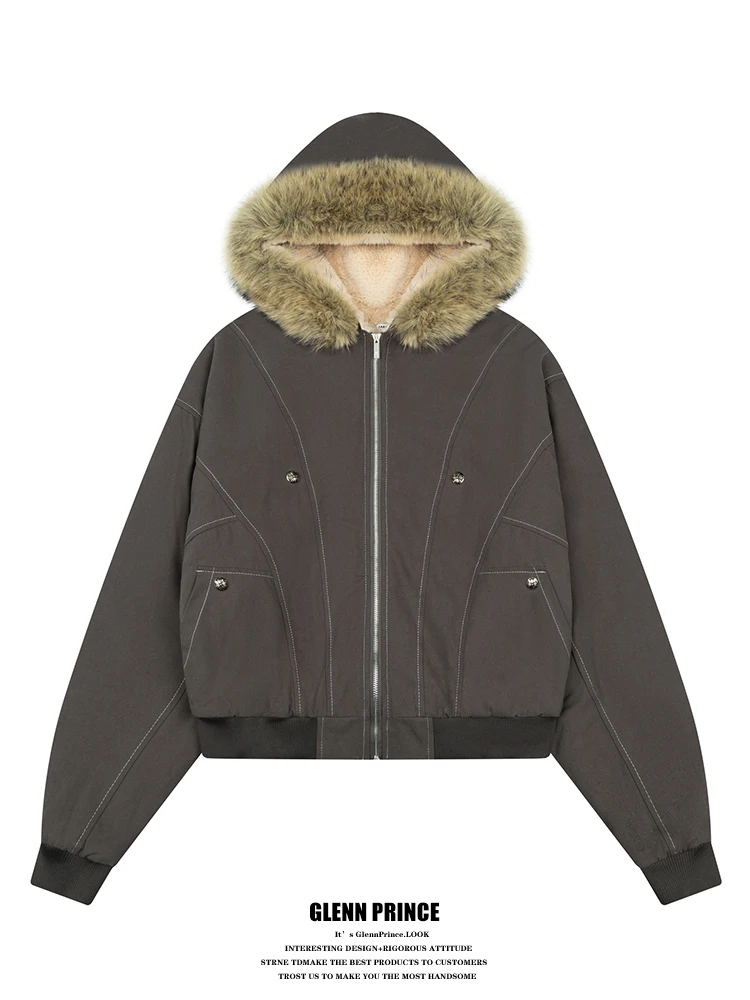 

Мужская хлопковая куртка GPstudio свободного кроя с отстегивающимся меховым воротником, в стиле American Sle Cleanfit, рабочая одежда, утепленная верхняя одежда