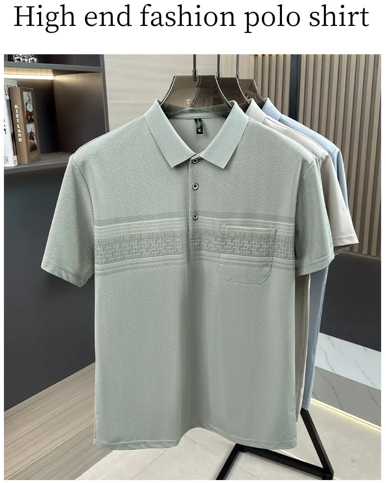 Einzigartiges bedrucktes Kurzarm-Poloshirt für Herren, modische Tasche, hochwertiger Komfort, atmungsaktiv, Sommer, neues Business-Casual-T-Shirt – Detail 2