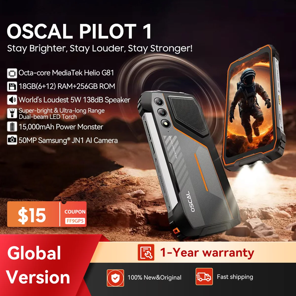 [World Premiere ]Blackview OSCAL PILOT 1 Rugged Phone, 6GB 256GB Smartphone, 6.67'' HD+Display Mobile Phone With 15000mAh, NFC