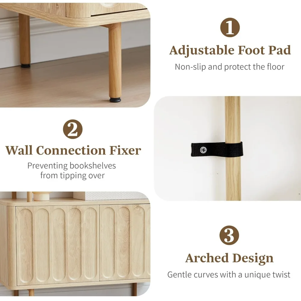 

71" Tall Bookshelf, 6-Tier Bookcase with Door Modern Metal Book Shelf with Open Shelves & Adjustable Footpad, Customized
