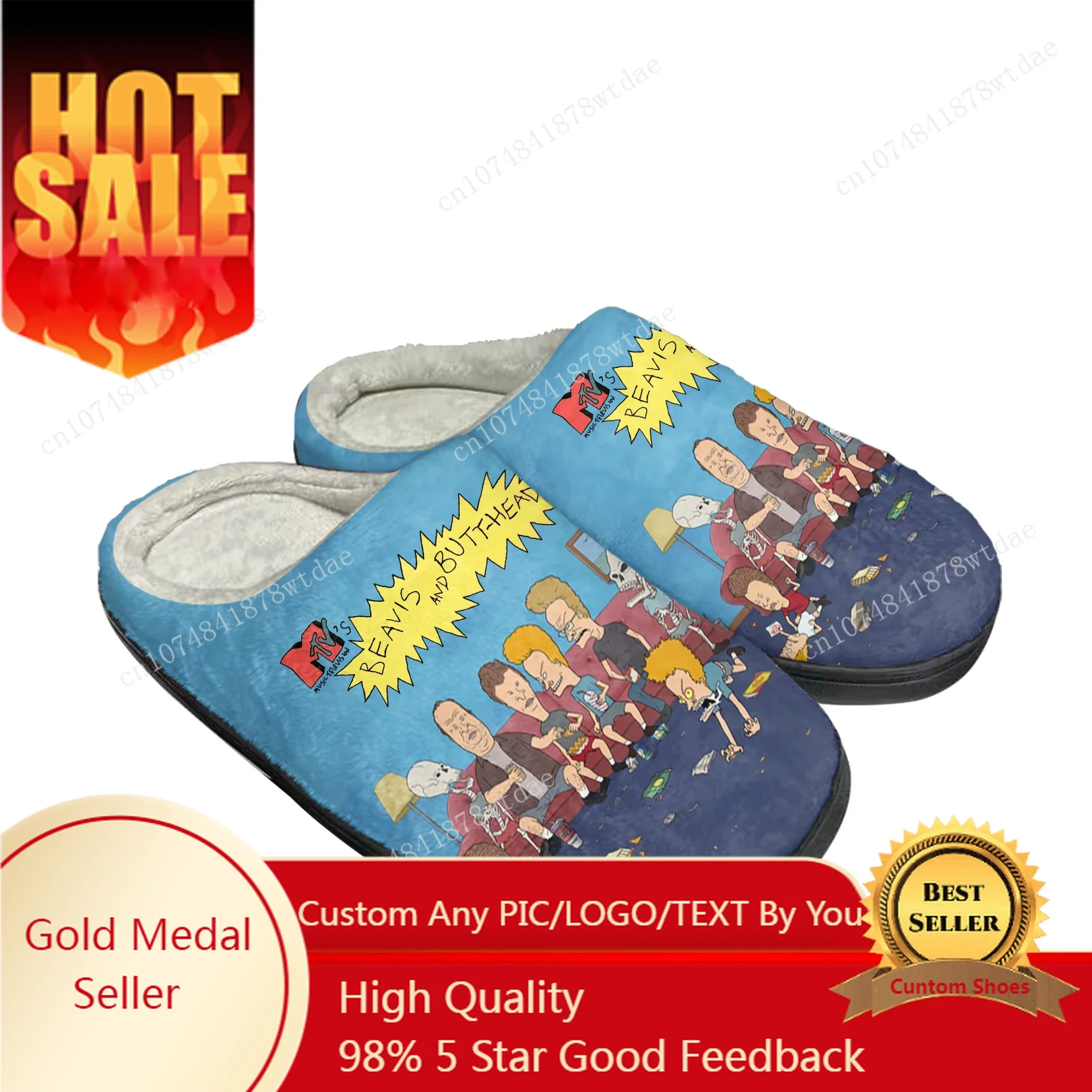 

Butthead Butt Head Rock N Roll Home Cotton Slippers Men Women Youth Boy Girl Plush Bedroom Keep Warm Shoes Custom Indoor Slipper