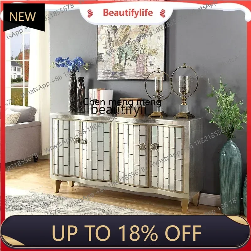 

P178 Light Luxury Entrance Silver Foil Villa Decorative Cabinet Living Room Lacquer Partition European Style Wine Cabinet Sideb