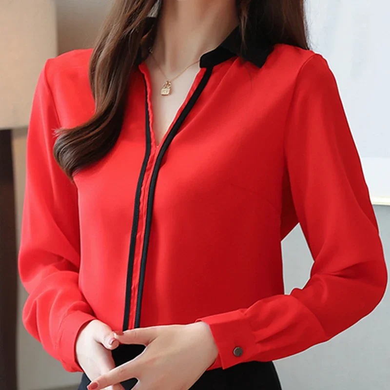 Blusas Mujer De Moda 2024 Long Sleeve Blouse Women Turn Down Collar Office Lady White Chiffon Blouse Shirt Women Tops Blusa B865