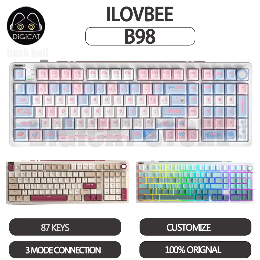 ILOVBEE B98 Mechanical Gamer Keyboard 3Mode USB/2.4G/Bluetooth Wireless Keyboard RGB Keycaps PBT Customized Gaming Keyboards