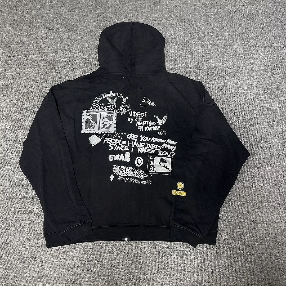 New Luxury Men Paly Rhinestone Ripped Zip Up Hoodies Hoody hooded Sweatshirts velvet Cotton Thick Fleece US size A283