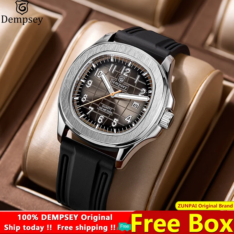 Dempsey Automatic Mechanical Watch For Men Waterproof Sport Fashion Leather Strap Luminous Analog Baterai Quartz Wristwatches