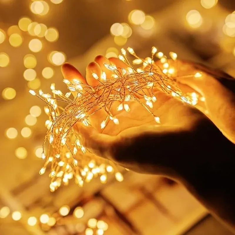 LED USB Firecracker Twinkle Lights with Remote Silver Wire Cluster String Light Fairy Lights for Party Wedding Christmas Decor
