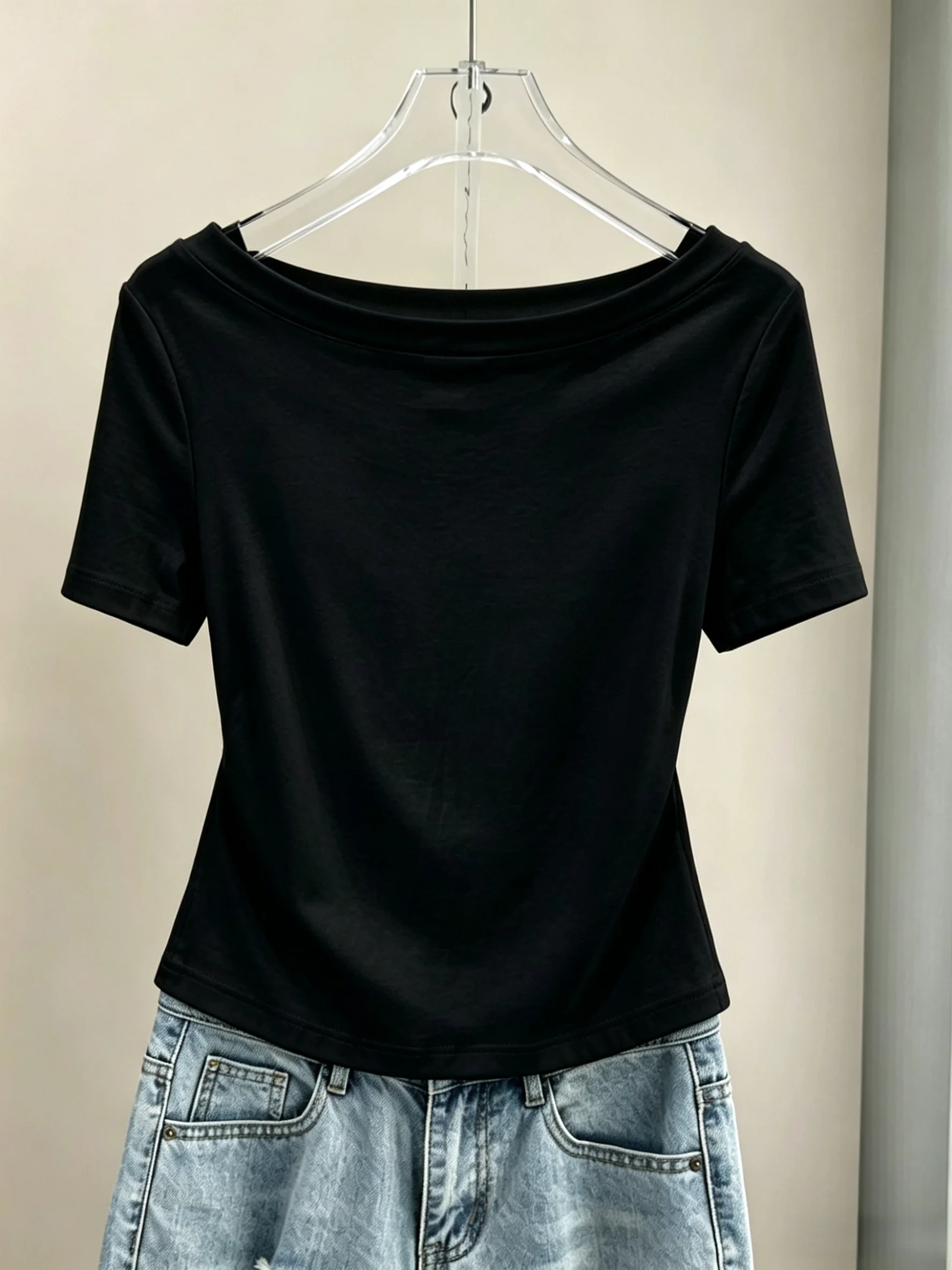 Slim Fit Short Sleeve T-Shirt Women's 95 Cotton Summer New Style plus Size One Shoulder High End Sensation Slimming Trendy Top