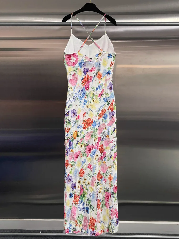 DFDG Women’s 2025 Simple Boho Vacation Dress Unique Print Spaghetti Strap Ruffle Maxi Dress Casual Spring Summer Beach Dress