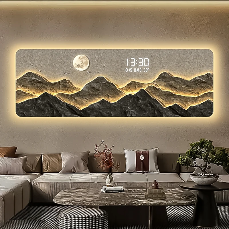 2025 High End Living Room Decoration Painting, LED Digital Electronic Clock, Mountain Back Atmosphere Light Hanging Painting view 3
