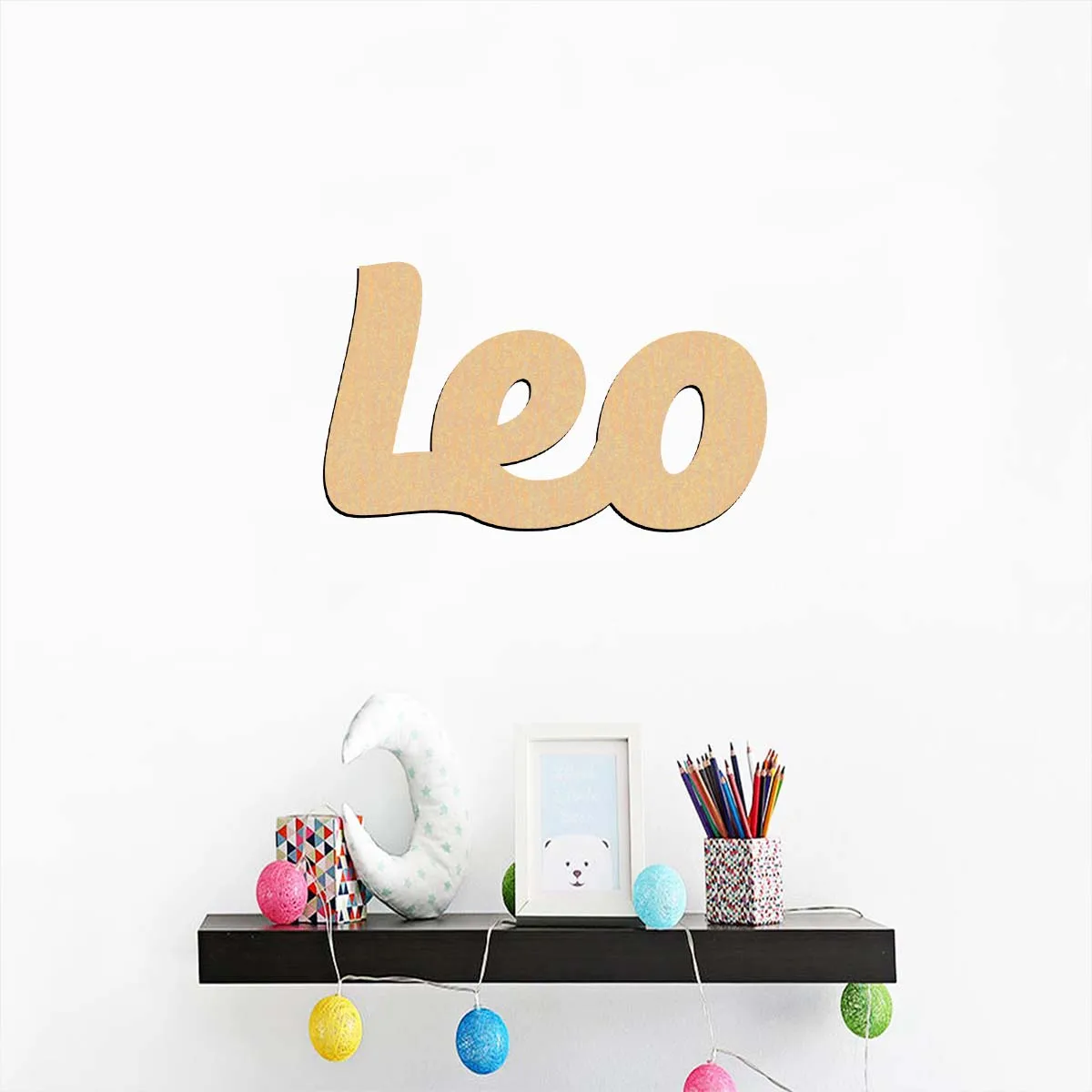 1pc Colorful Leo example Customizable Name Laser-Cut Sign Wood Material Wooden Decor Handcrafted with Elegant Cursive Lettering